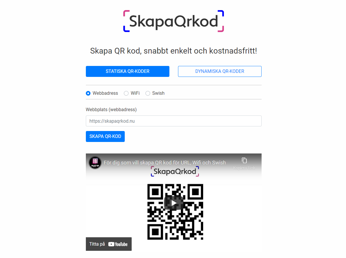 Skapa QR kod för url swish och wifi